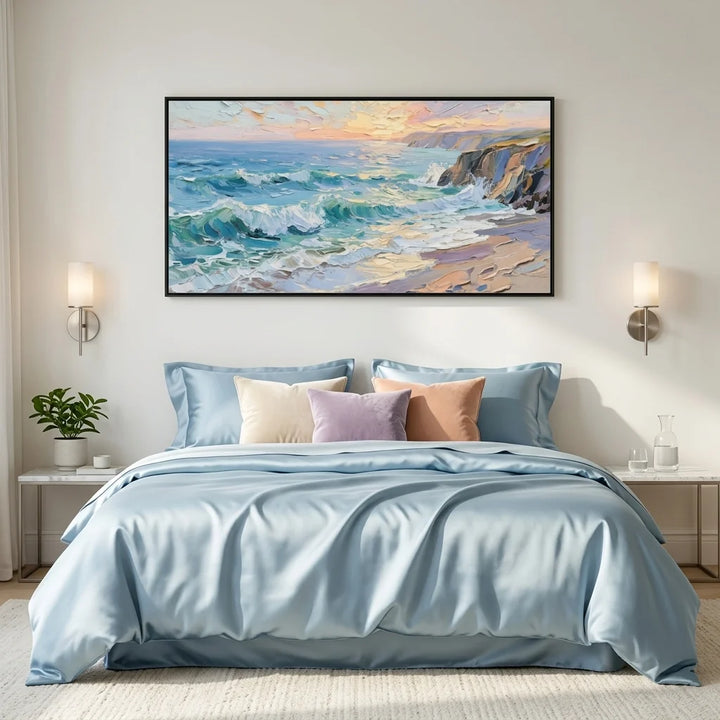 Sunset Coastal Seascape Textured Canvas Wall Art Print TA