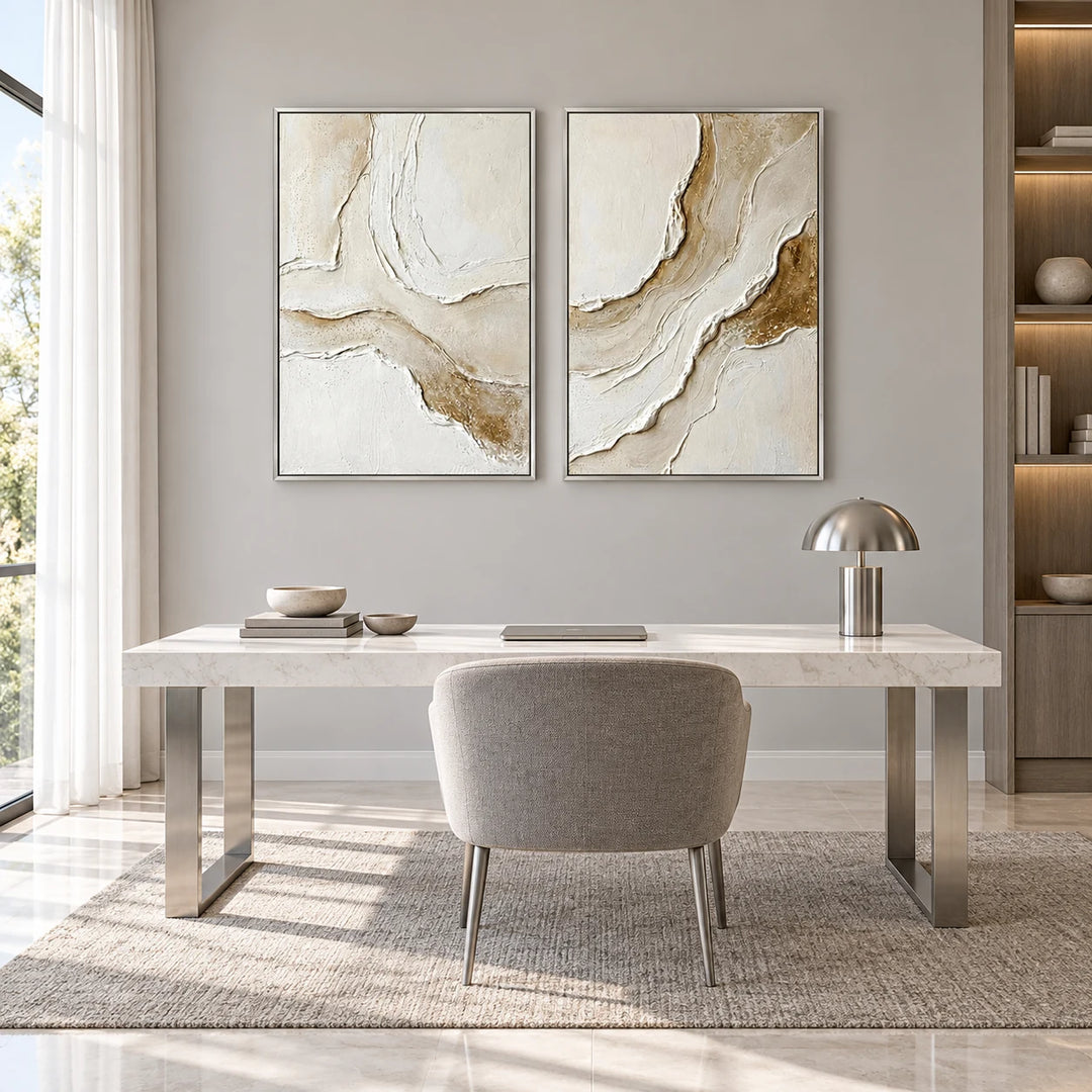 TA1217 artwork diptych in silver frame, full styled home interior