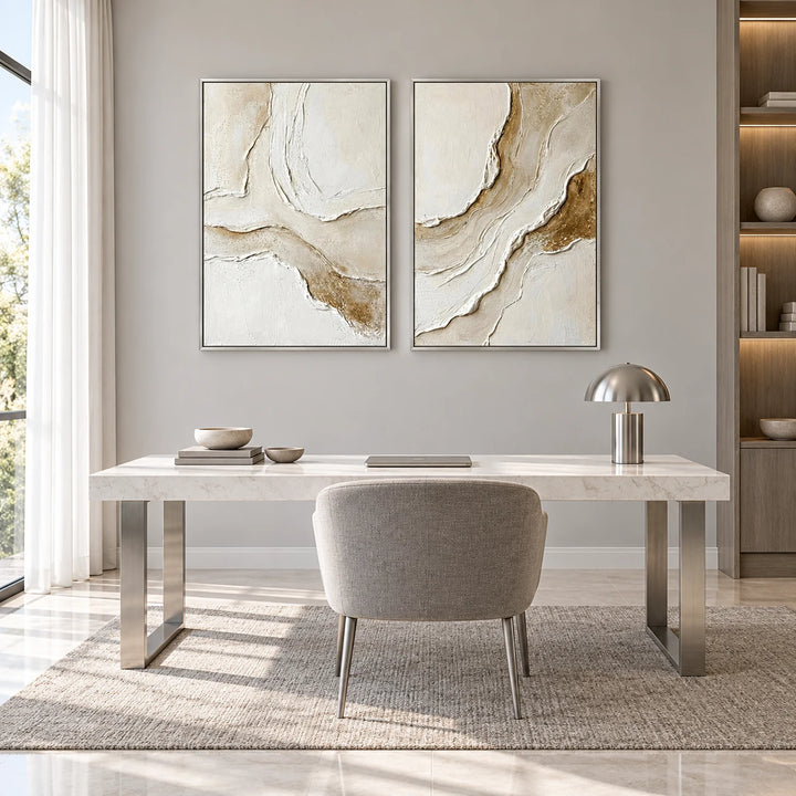 TA1217 artwork diptych in silver frame, full styled home interior
