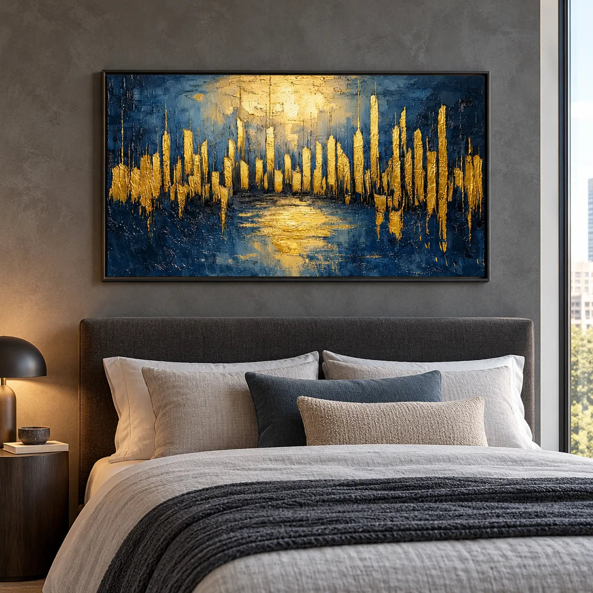 Navy Blue & Gold Abstract Painting TA#2902 — Existing room preview room preview