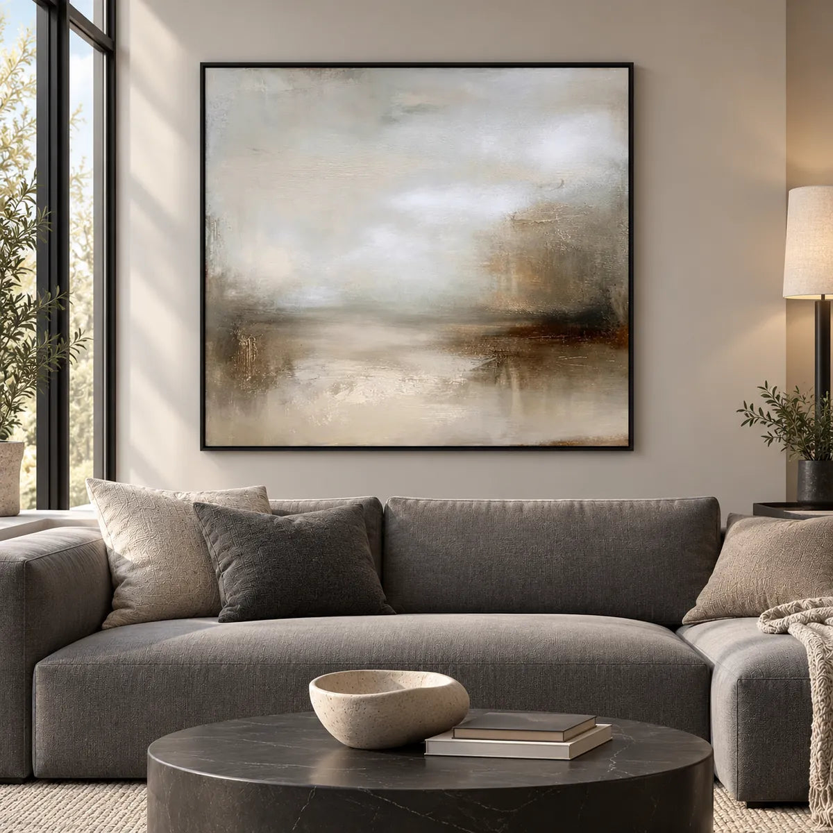 Same room with Beige Gray Minimal Abstract Painting TA#2909 in Existing room preview