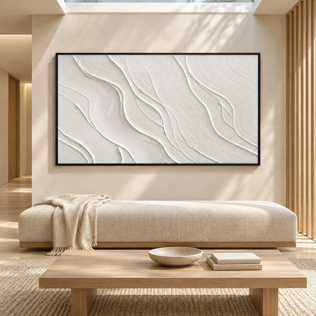 TA2919 black frame in a unique cream, natural oak and linen room