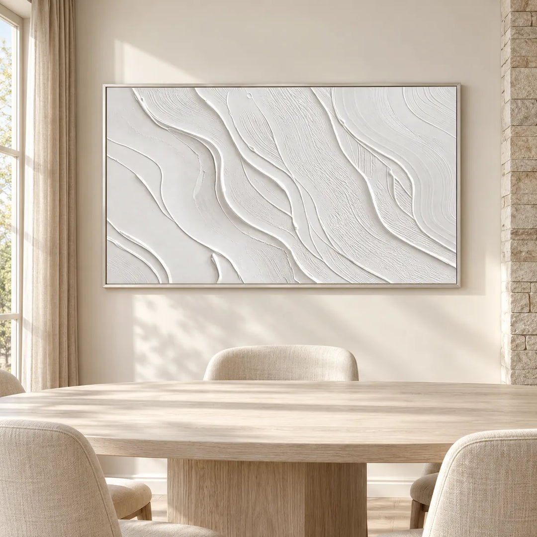 TA2919 silver frame in a unique cream, natural oak and linen room
