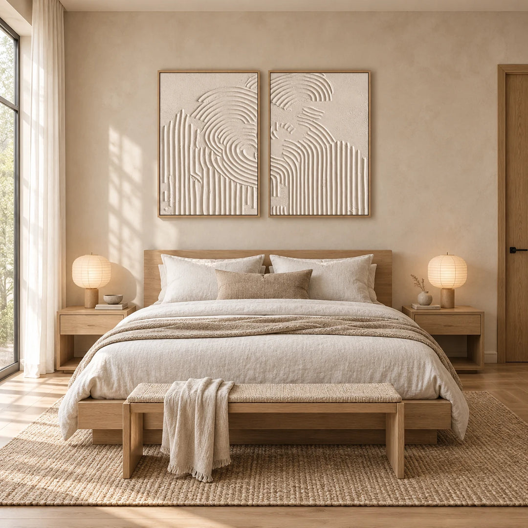 TA2922 artwork diptych in wood frame, full styled home interior