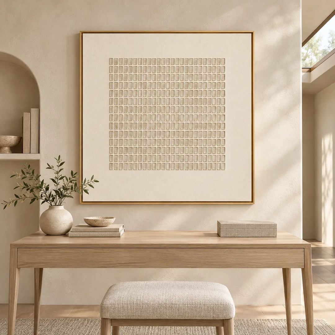 TA2927 gold frame in a unique cream and natural oak linen interior