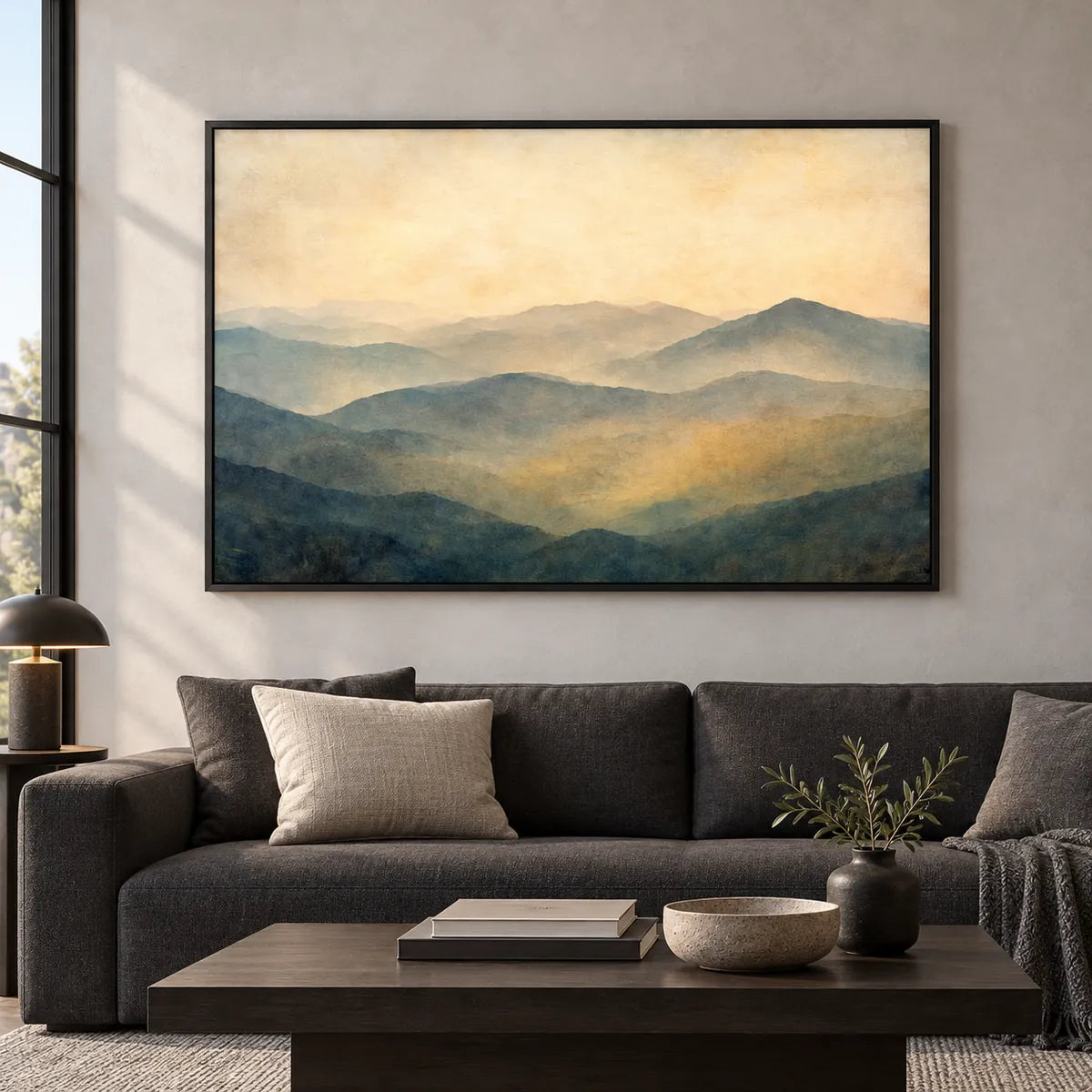 Warm Misty Mountain Landscape Painting TA#2930 — Existing room preview room preview