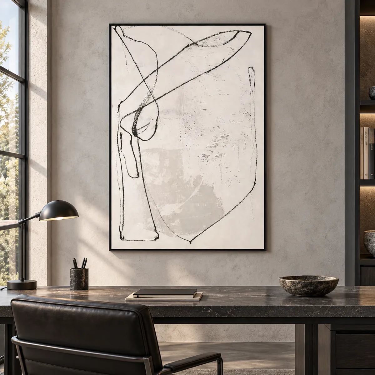 Cream Minimal Line Abstract Painting TA#2937 — Existing room preview room preview
