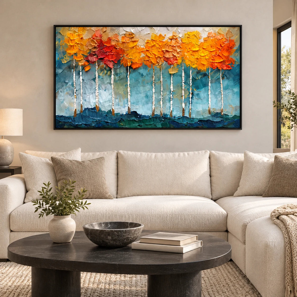 Same room with Impasto Birch Forest Landscape Painting  TA#2938 in Black Frame
