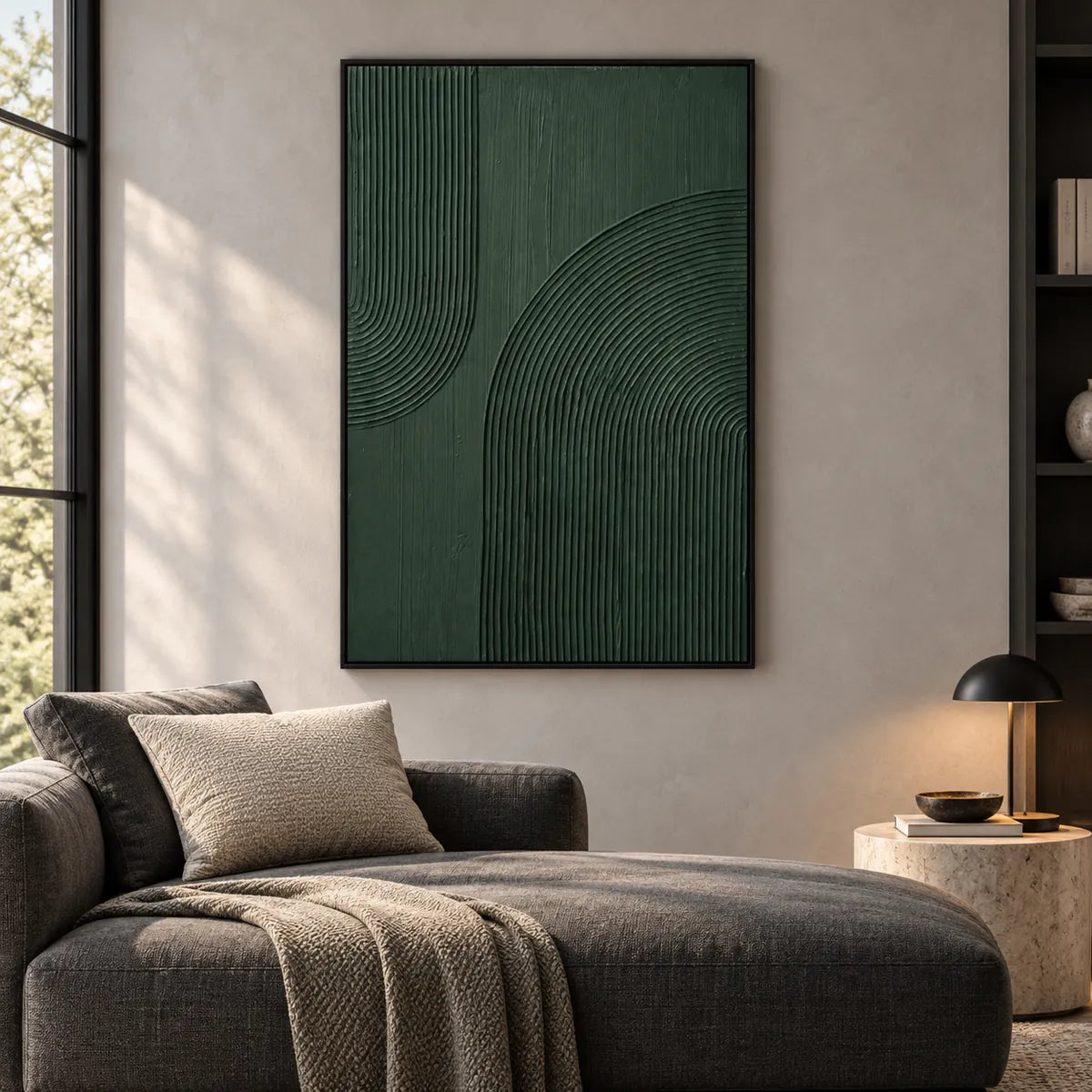 Dark Green Textured Abstract Painting TA#2945 — Existing room preview room preview