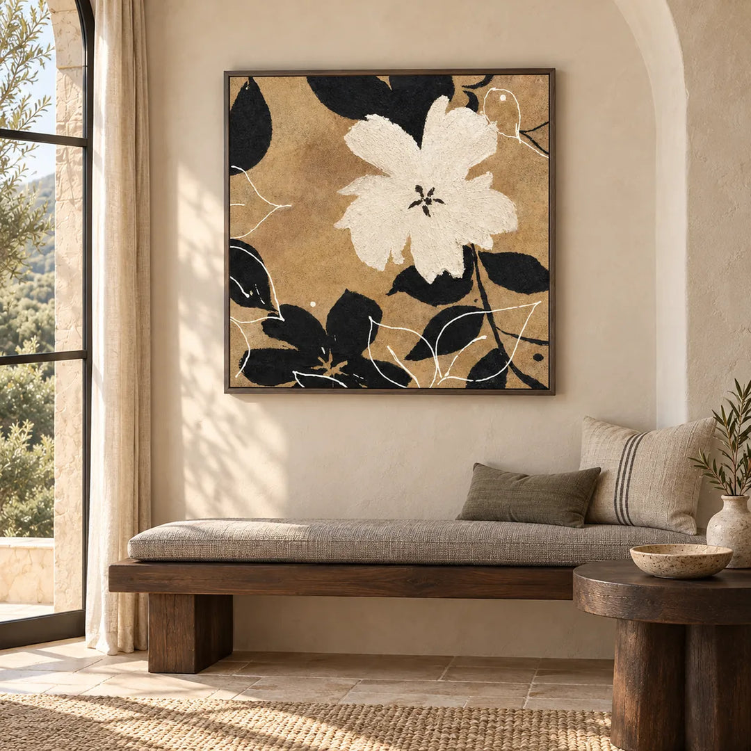 TA3005 dark-wood frame in a styled home interior, approved medium scene