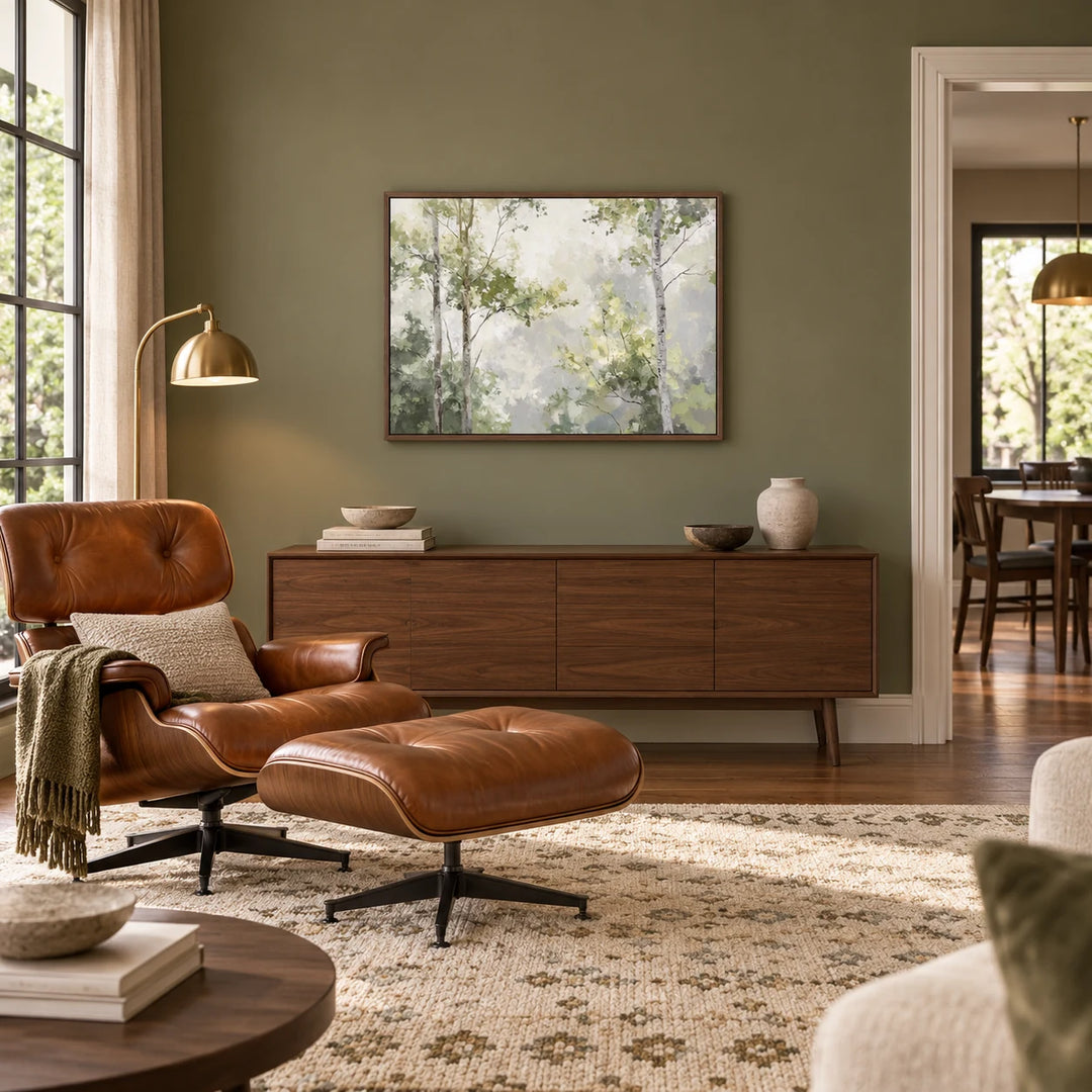 TA3015 dark-wood frame in a complete home interior scene