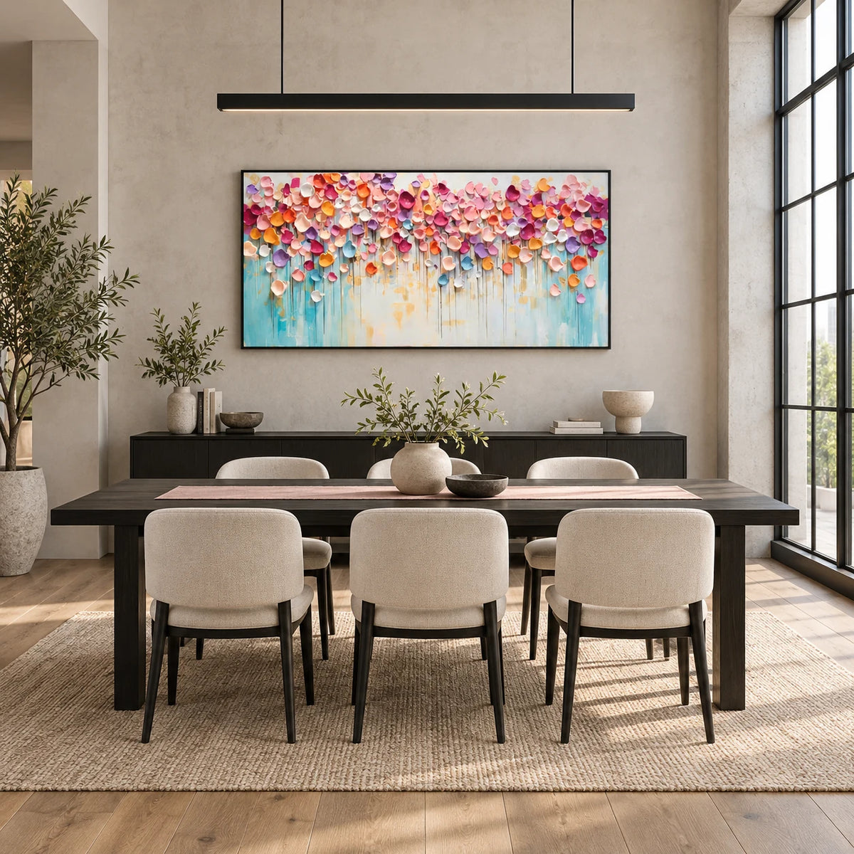 Same room with Pastel Floral Abstract Painting TA#3042 in Black Frame