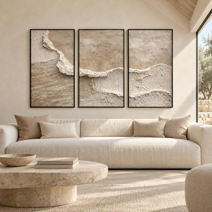 TA3050 black frame in a unique cream, natural oak and linen room