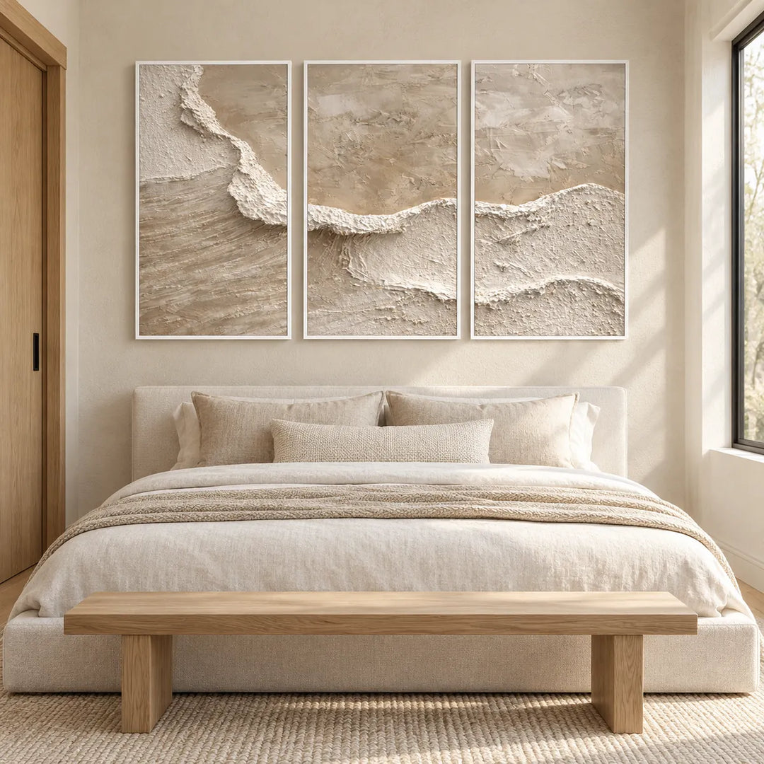 TA3050 white frame in a unique cream, natural oak and linen room