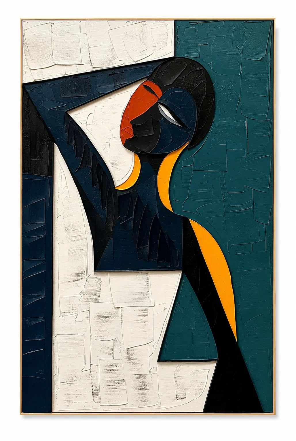 Teal Figurative Abstract Original Oil Painting Wall Art AA