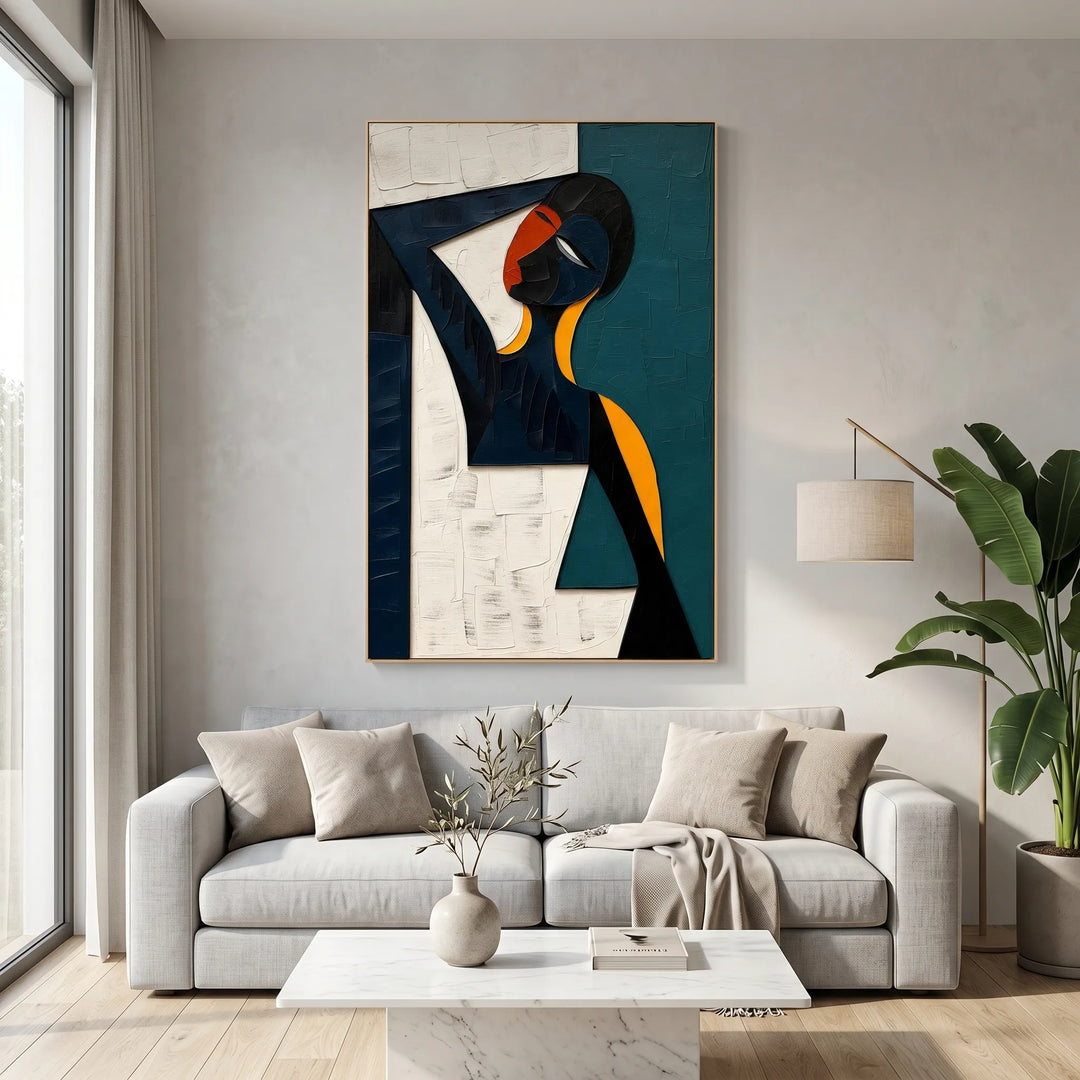Teal Figurative Abstract Original Oil Painting Wall Art AA