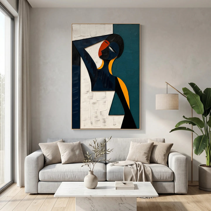 Teal Figurative Abstract Original Oil Painting Wall Art AA