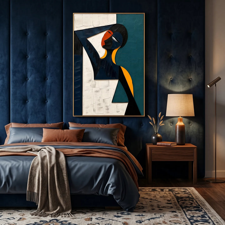 Teal Figurative Abstract Original Oil Painting Wall Art AA