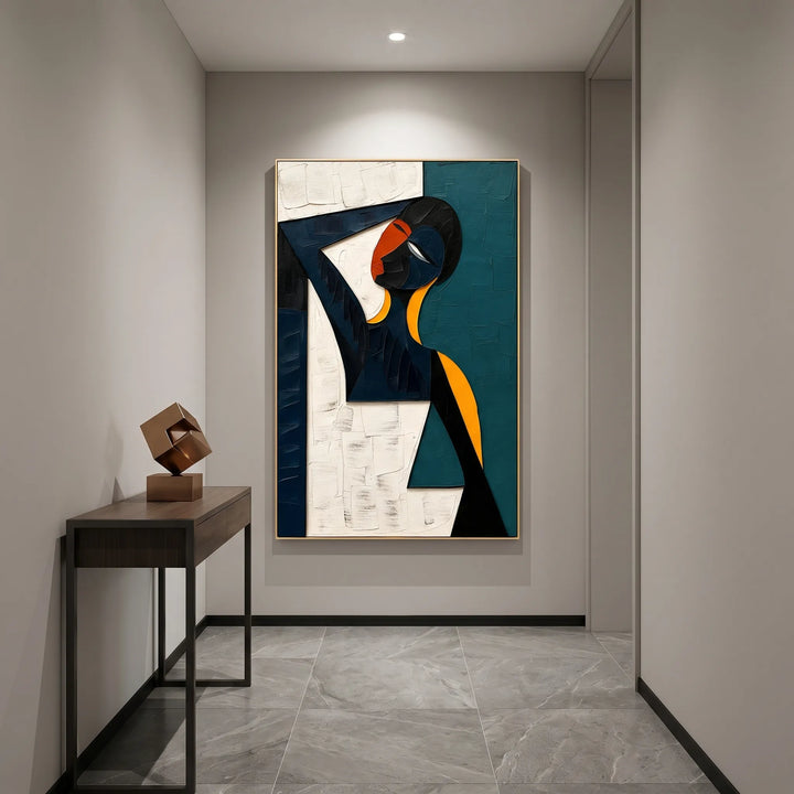 Teal Figurative Abstract Original Oil Painting Wall Art AA