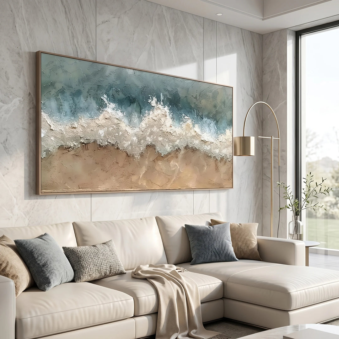 Textured Beach Wave Canvas Print in Teal and Sand TA