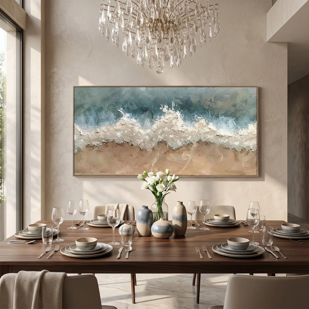 Textured Beach Wave Canvas Print in Teal and Sand TA
