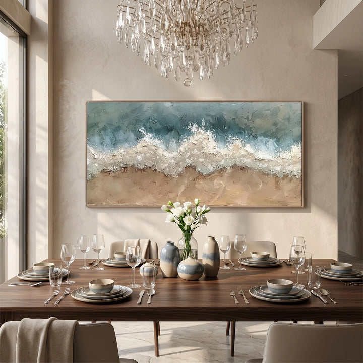 Textured Beach Wave Canvas Print in Teal and Sand TA