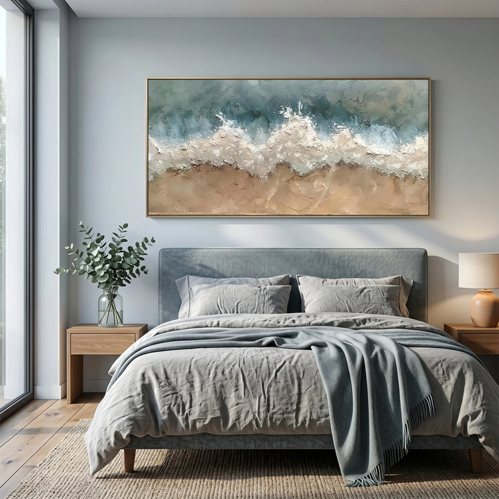 Textured Beach Wave Canvas Print in Teal and Sand TA