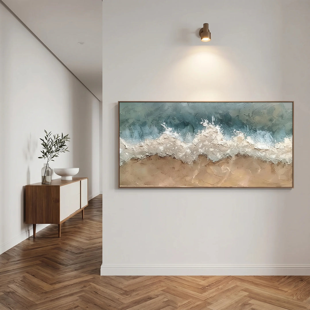 Textured Beach Wave Canvas Print in Teal and Sand TA