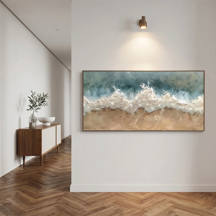 Textured Beach Wave Canvas Print in Teal and Sand TA