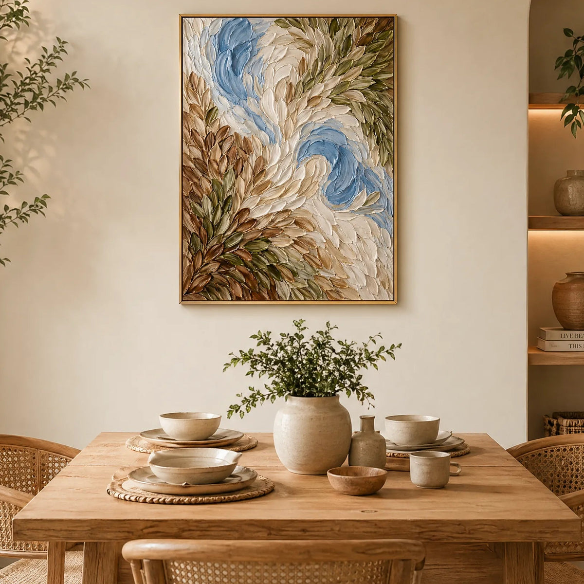 Textured Leaf Pattern Abstract Oil Painting HP#2818 — Existing room preview room preview