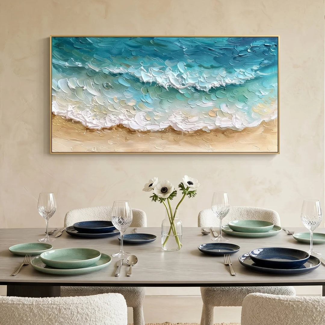 Turquoise Beach Wave Canvas Print for Coastal Decor TA