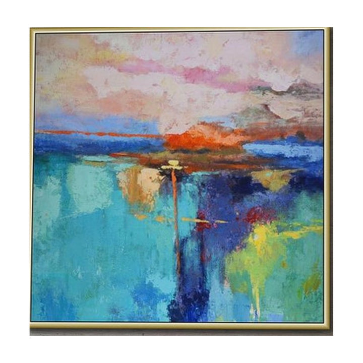 Turquoise Abstract Landscape Hand-Painted | HM