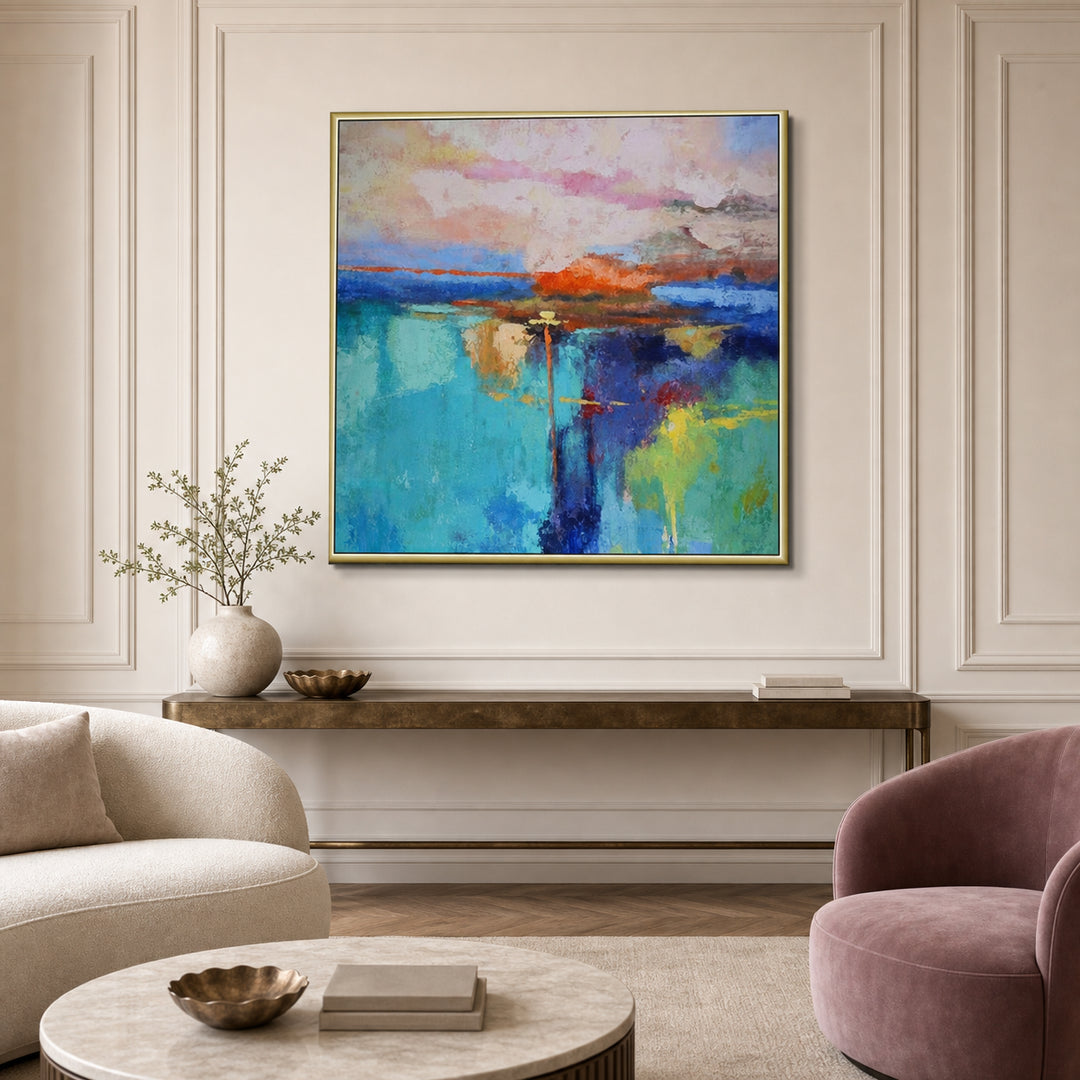 Turquoise Abstract Landscape Hand-Painted | HM