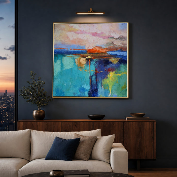 Turquoise Abstract Landscape Hand-Painted | HM
