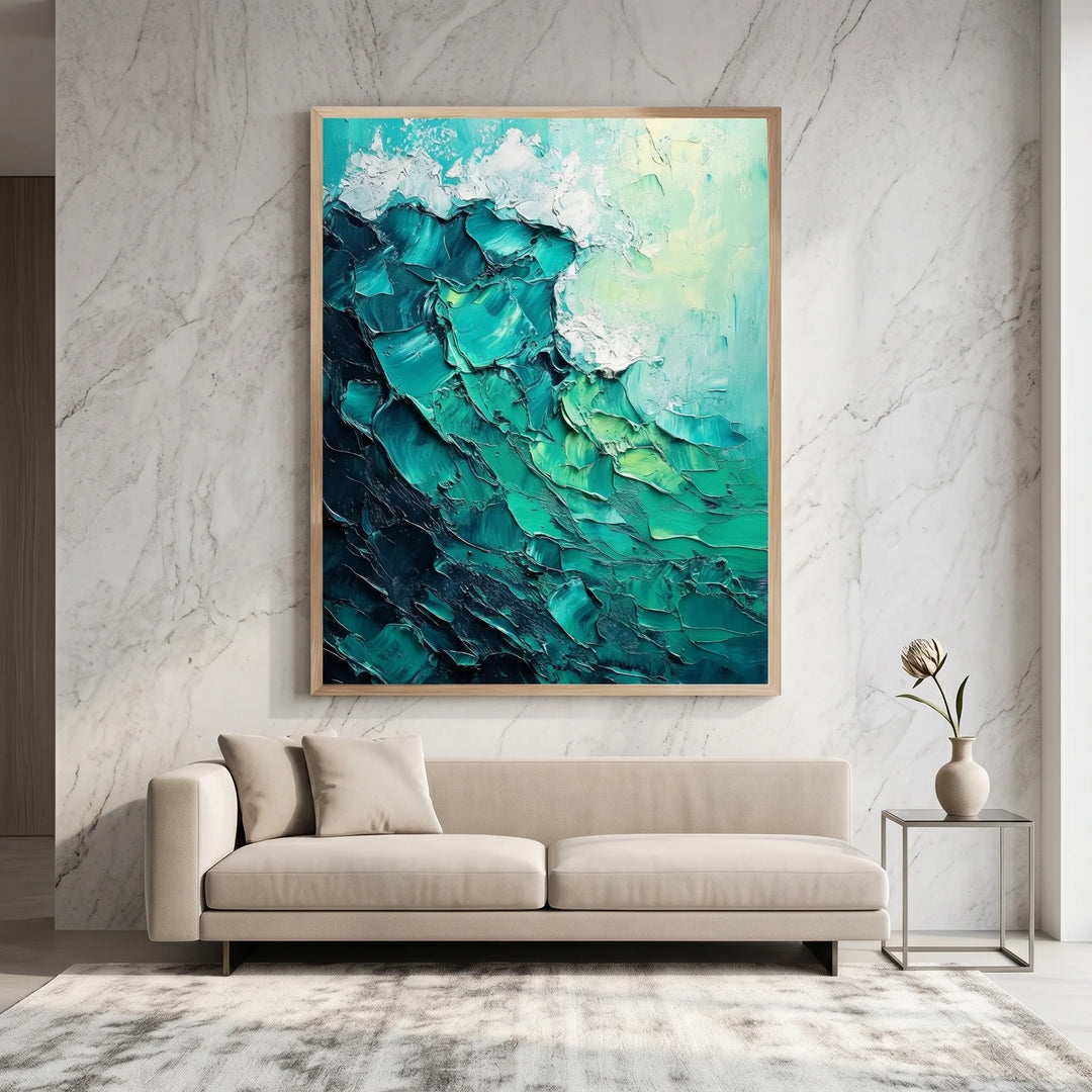 Vertical Teal Abstract Wave Canvas Print with Texture TA