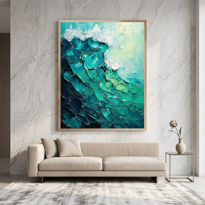 Vertical Teal Abstract Wave Canvas Print with Texture TA