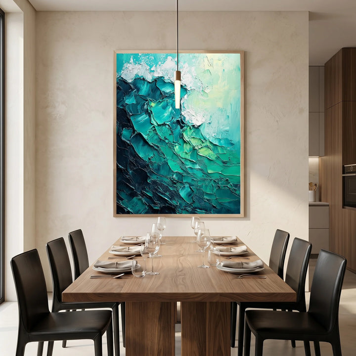 Vertical Teal Abstract Wave Canvas Print with Texture TA