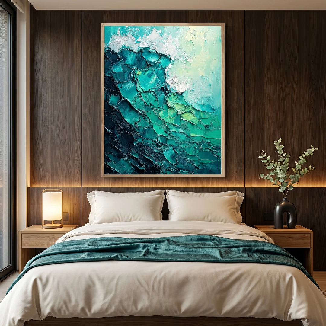 Vertical Teal Abstract Wave Canvas Print with Texture TA