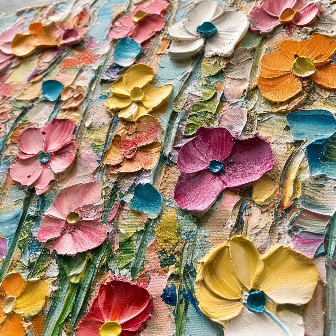 Vibrant Wildflower Textured Floral Painting TA