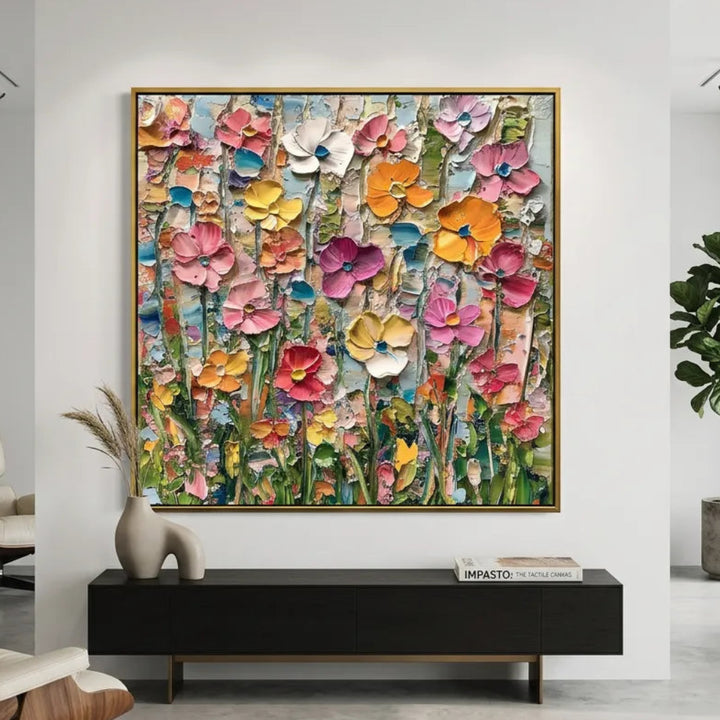 Vibrant Wildflower Meadow Thick Impasto Floral Art TA
