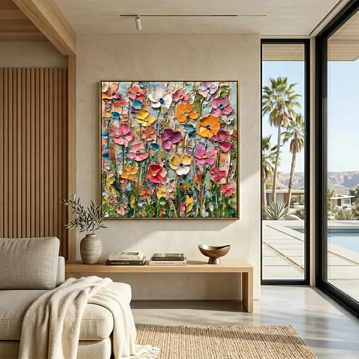 Vibrant Wildflower Meadow Thick Impasto Floral Art TA