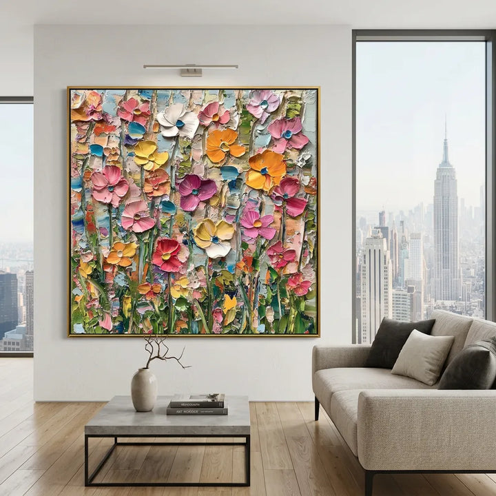 Vibrant Wildflower Meadow Thick Impasto Floral Art TA