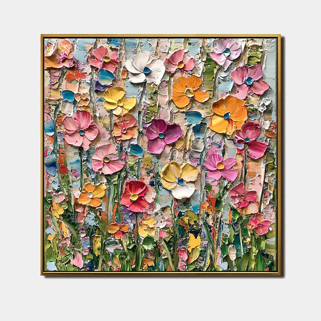 Vibrant Wildflower Meadow Thick Impasto Floral Art TA