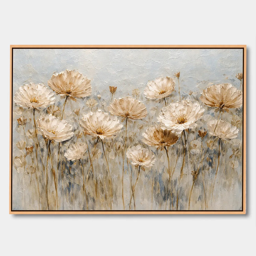 Vintage Meadow Neutral Floral Oil Painting HP