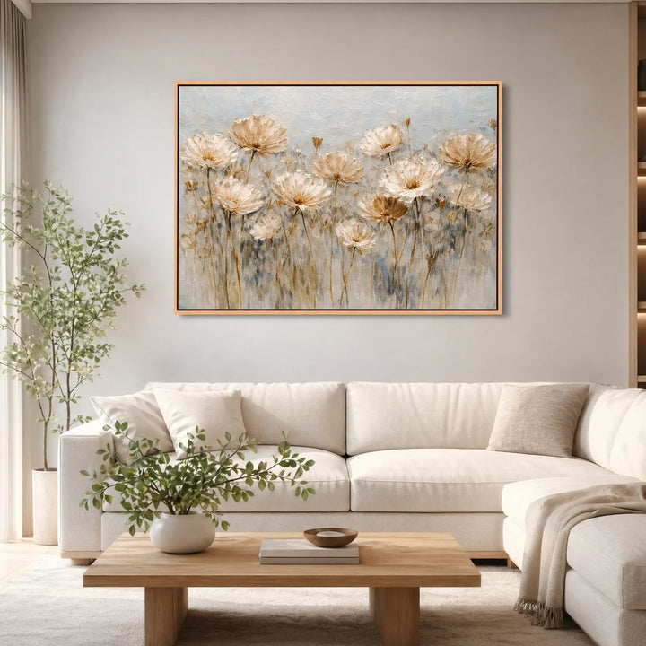 Vintage Meadow Neutral Floral Oil Painting HP
