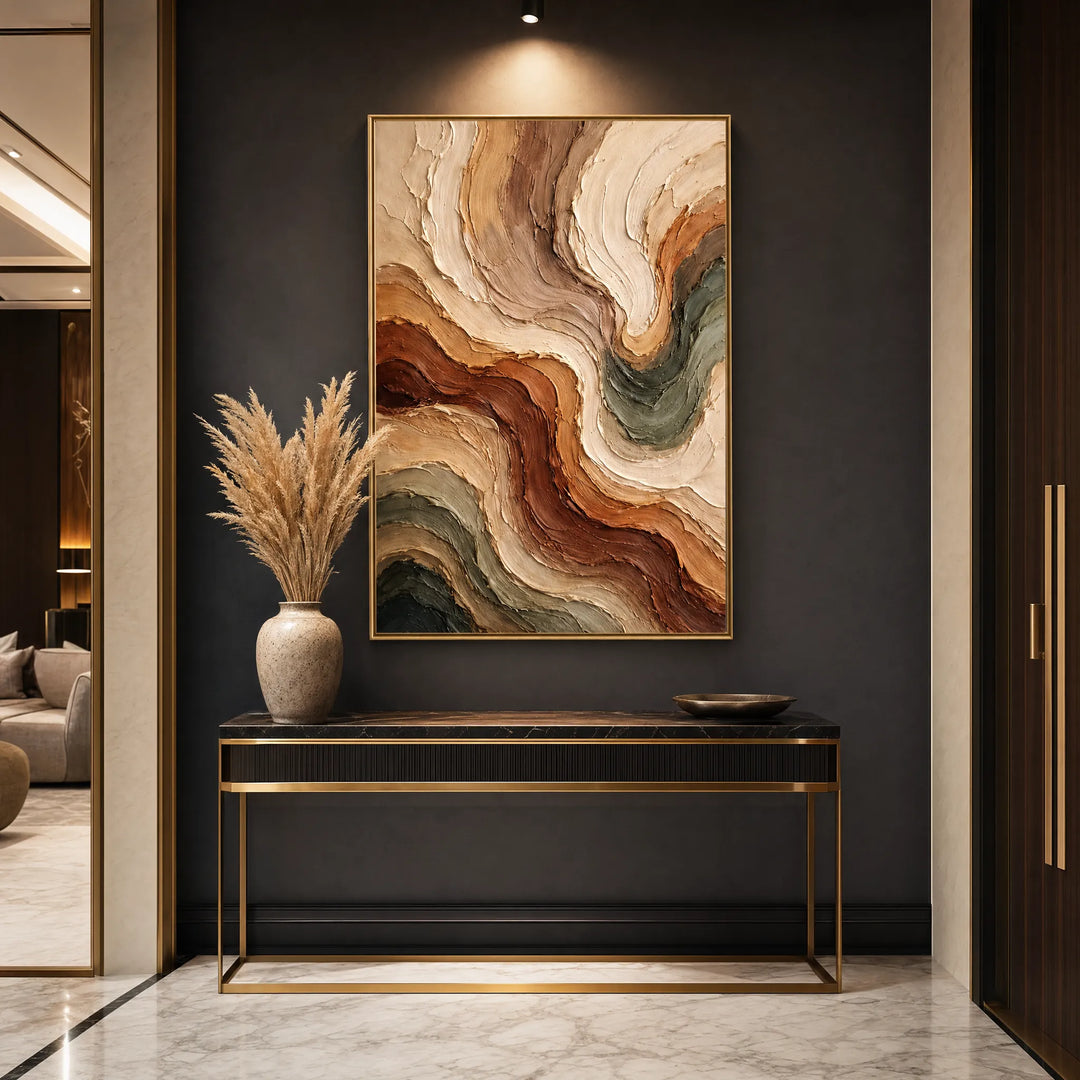 Wavy Impasto Abstract Oil Painting Vertical Art HP