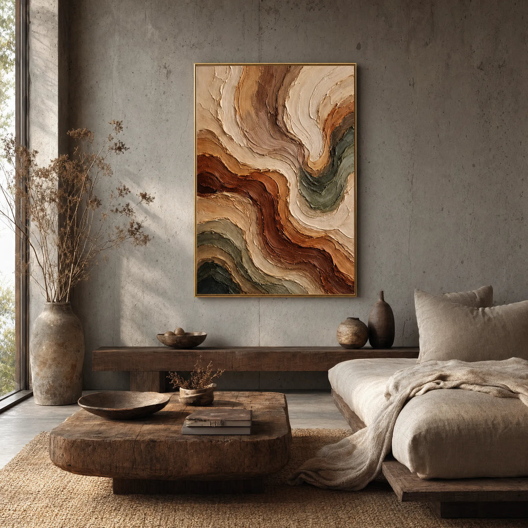 Wavy Impasto Abstract Oil Painting Vertical Art HP