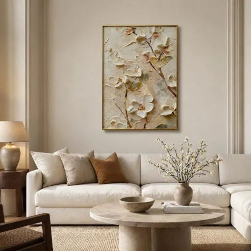 White Cherry Blossom 3D Textured Oil Painting HP
