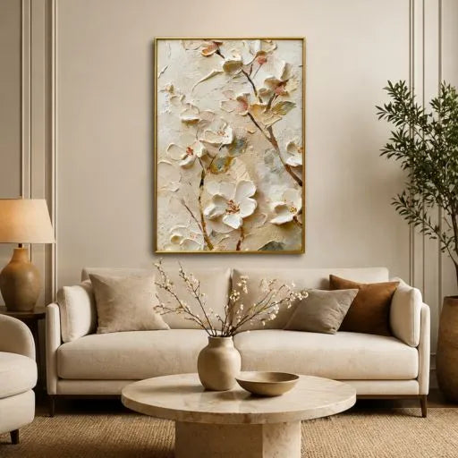 White Cherry Blossom 3D Textured Oil Painting HP