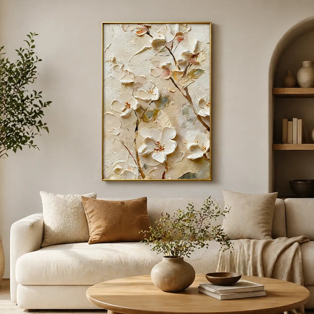 White Cherry Blossom 3D Textured Oil Painting HP